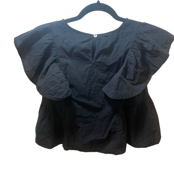 Wildfox flutter sleeve blouse cropped black cotton medium - Picture 3 of 10
